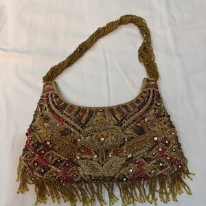 Artisan Gold and Brown Embroidered Shoulder Bag